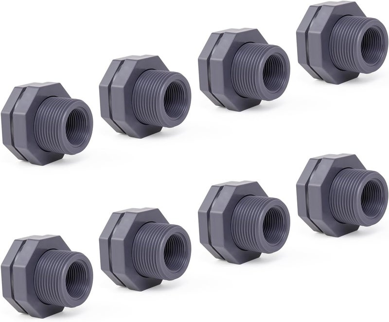 ChillWaves PVC Bulkhead Fitting 1" Double Thread Connector Adapter for Water Tank, Aquariums, Rain barrels(8-PACK) - Image 1